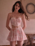 Fongt Lace Strapping Slings Pajamas Pajamas Beauty Back 2025 New Sweet And Spicy Waist Thin Word Short Skirt Set