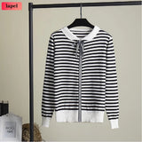 Sleeve Knit Pullover Tops Women Spring Summer Stripe Tshirts Korean White Black Knitwear Jumper Tee New