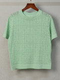 STREET Newest 2022 Fashion Women's Hollow out Short Sleeve Monogram Jacquard Knit