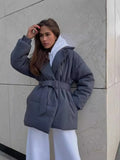 Fongt Winter New Thickened Collared Waist Cotton Coat Thin Solid Cotton Coat Woman