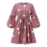 ZANZEA Women Polka Dots Printed Muslim Blouse Lace-Up Puff Sleeve Islamic Clothing Elagant Casual Dubai Marocain Turkish Tops 1028-0-Outfit