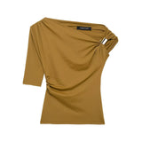Fongt Women's ZA Explosion New Multi-Color Oblique Shoulder Design Side Top