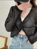 Sense Minority Kink Hollowed-Out Long-Sleeved Knitted Blouse Girls Summer Chic Thin Sunscreen Holiday Blouse-Outfit