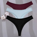 Sexy G-string Women's Cotton Panties Low-Waist Thongs Striped Solid Female Underpants Girl Comfortable Briefs