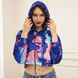 Autumn And Winter New Tie-Dye Printed Hooded Hoodie Short-Style Sweater Women's Long-Sleeved Blouse-Outfit