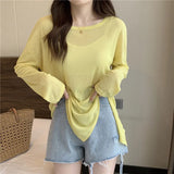 Fongt Fork Sunscreen Long-Sleeved T-Shirt For Women 2023 New Solid-Color Top Loose Air-Conditioning Hooded Summer Bottoming