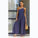Fongt / Summer 2023 New Solid Color Loose Wide-Leg Cotton Linen Jumpsuit 22105-Outfit