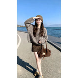 Fongt Korean New Lazy Style Retro Knitted On The Female Leopard Dress Autumn And Winter Fashion Set