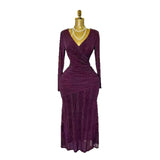 Fongt New Sexy Cross-Dress V-Neck Long Sleeves Elastic Mesh Hot Diamond Dress Female Elegant Dress