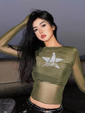 Star Print Long Sleeve Crop Top-Outfit
