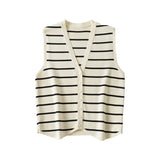 New V-Collar Striped Vest 3519032-Outfit