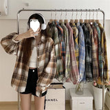 Fongt Plaid Shirt Woman 2025 Spring And Autumn Korean Version Of The Blouse Loose Hong Kong Style Long-Sleeved Shirt