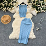 Fongt Hottie Port Style Suit Women's Summer Short Vest Top With High Waist Half Skirt Knit Two Sets