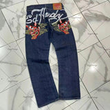 Autumn New Tiger Pattern Printed Jeans Men's High Street Fashion Slim Straight Trousers-Outfit