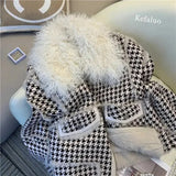 2023 Autumn Winter Faux Lamb Fur Sheepskin Coat Plaid Granular Sheep Shearing Jacket Female Casual Warm