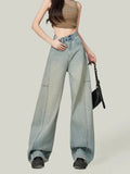 Fongt 2024 New Light Blue, High Waist, Loose, Wide Leg Jeans, Women's Thin, Straight And Long Pants-Outfit