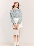 Plaids Peter Pan Collar Patchwork Sweet Shirt Blouse Women Loose All-match Fashion Gentle Femme