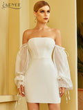 2022 New Autumn White Off Shoulder Bandage Dress Sexy Long Sleeve Lace Women Club Celebrity Runway Party Dresses