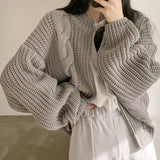 Cable Knit Loose Zip Up Cardigan-Outfit