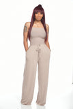 Fongt New Women's Casual Flat Shoulder Wrapped Chest Wide-Leg Jumpsuit-Outfit