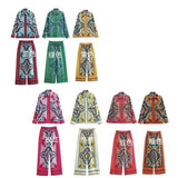 Summer Halter Scarf Blouse Printed Vertical Trousers Set-Outfit
