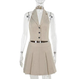 Buttoned Cropped Vest And Mini Skirt Set-Outfit