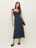 Fongt New Women's Fashion Elegant French Vintage Flower Printed Dress
