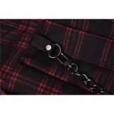 Girls Red Plaid Pleated Emo Alt Dress Y2K Zip Up Robe Femme Punk Black Spaghetti Strap Mini Short Jurken Goth