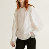 Peter Pan Collar Patchwork Sweet Shirt Blouse Women Solid Color Loose All-match Fashion Gentle Femme