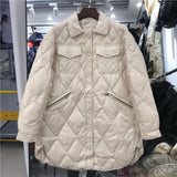 In 2024 Autumn And Winter New Light Down Jacket Female Diamond Lattice Collar Temperament Show Thin White Duck Down Coat Tide-Outfit