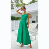 Fongt / Summer 2023 New Solid Color Loose Wide-Leg Cotton Linen Jumpsuit 22105-Outfit
