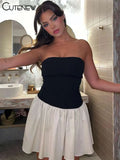 Women's Black Mini Dress Ruched Patchwork Strapless Wrapped Chest Body-shaping Halter Short Midnight Club Partywear New-Outfit
