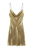 Cowl Neck Metallic Slip Mini