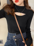 Hollow Out Black Sweater Women 2023 Autumn Winter Clothes Slim Turtleneck Pullovers Woman Long Sleeve Korean Knitted