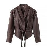 Fongt Women's ZA Autumn And Winter New Street Design Sense Retro Leather Jacket