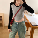 Retro Long-Sleeved T-Shirt Women's Early Autumn New Style Underwear Design Short-Style Blouse-Outfit