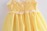 Yellow Plaid Puff Babydoll Mini Dress-Outfit