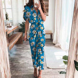 Fongt Women's Autumn New Short Sleeve Temperament Commuter High Waist Print Long
