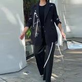 Fongt 2024 New Fashion Print Lapel Temperament Commuter Suit Trousers Suit Female-Outfit