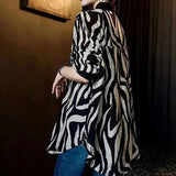Turn-down Collar Zebra Blouse Spring Autumn Commute Single-breasted Women's Clothing Chic Diamonds Commute Loose Shirt-Outfit