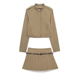 Spring Style Vertical Collar Short Style Jacket 4661717 Wide Pleated Skirt 3067404-Outfit