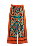 Summer Halter Scarf Blouse Printed Vertical Trousers Set-Outfit