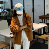Fongt Korea East Gate Soft Waxy Pit Knitting Cardigan Women's Autumn Winter New Style With Lazy Wind V-Neck Sweater Coat-Outfit