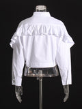 Fongt Shirt 2025 Autumn New Fashion Niche Splicing Lote Side High-Sensing Sexy Short Shirt Woman Trend