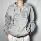Rhinestone Letter Print Women Sweatshirt Hoodies 2021 Autumn Casual Oversize Zipper Jacket Long Sleeve Female