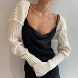 Fongt P Sexy Solid Color Ultra Short Long-Sleeved Sweater Coat-Outfit
