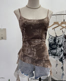 Solid Shooting Wasteland Style Personality Letter Tie-Dye Printing Mesh Sling Sling Babes Irregular Tuxedo Small Vest
