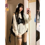Autumn Gray Round-Neck Long-Sleeved T-Shirt Women's Lazy Style Loose Hole Star Blouse-Outfit