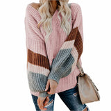 Fongt New Sweater Women Autumn And Winter Explosion Chicken Heart V Neck Lantern Sleeve Striped Knitted Shirt