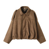 Fongt And Autumn New Women's Velvet Texture Collar Pilot Long Sleeve Short Jacket Jacket